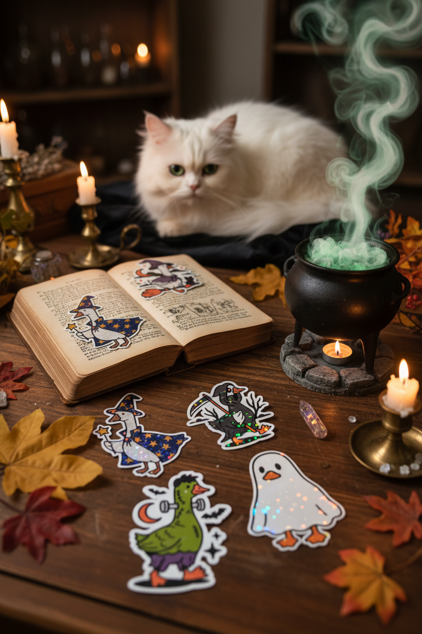 Spooky Goose Halloween Sticker Pack – Holographic Witch, Wizard, Reaper & Ghost Goose Vinyl Decals
