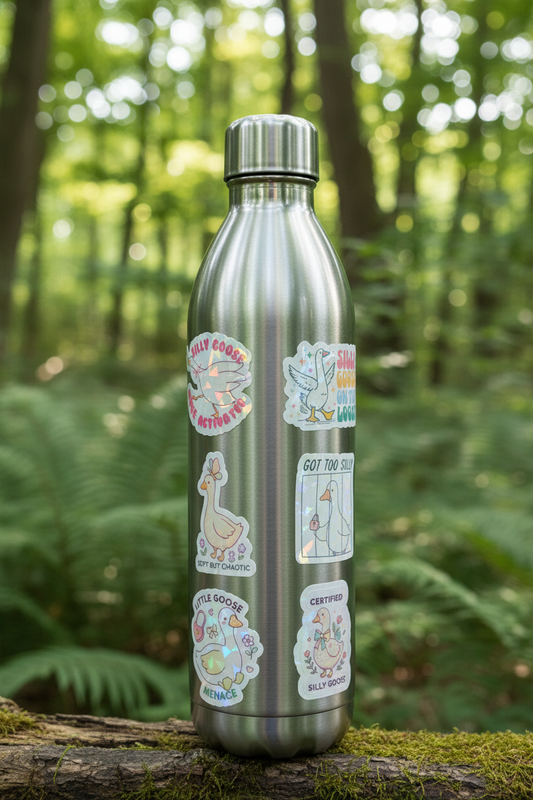 Silly Goose Holographic Sticker Pack | 6-Pack | Funny Goose Stickers | Kawaii Holographic Vinyl | Water Bottle Laptop Stickers