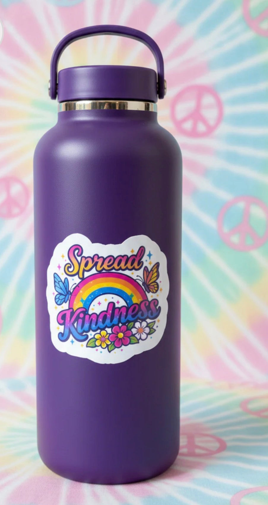 Spread Kindness Holographic Sticker | Rainbow Floral Butterfly Sticker | Retro Groovy Sticker | Laptop Water Bottle Sticker