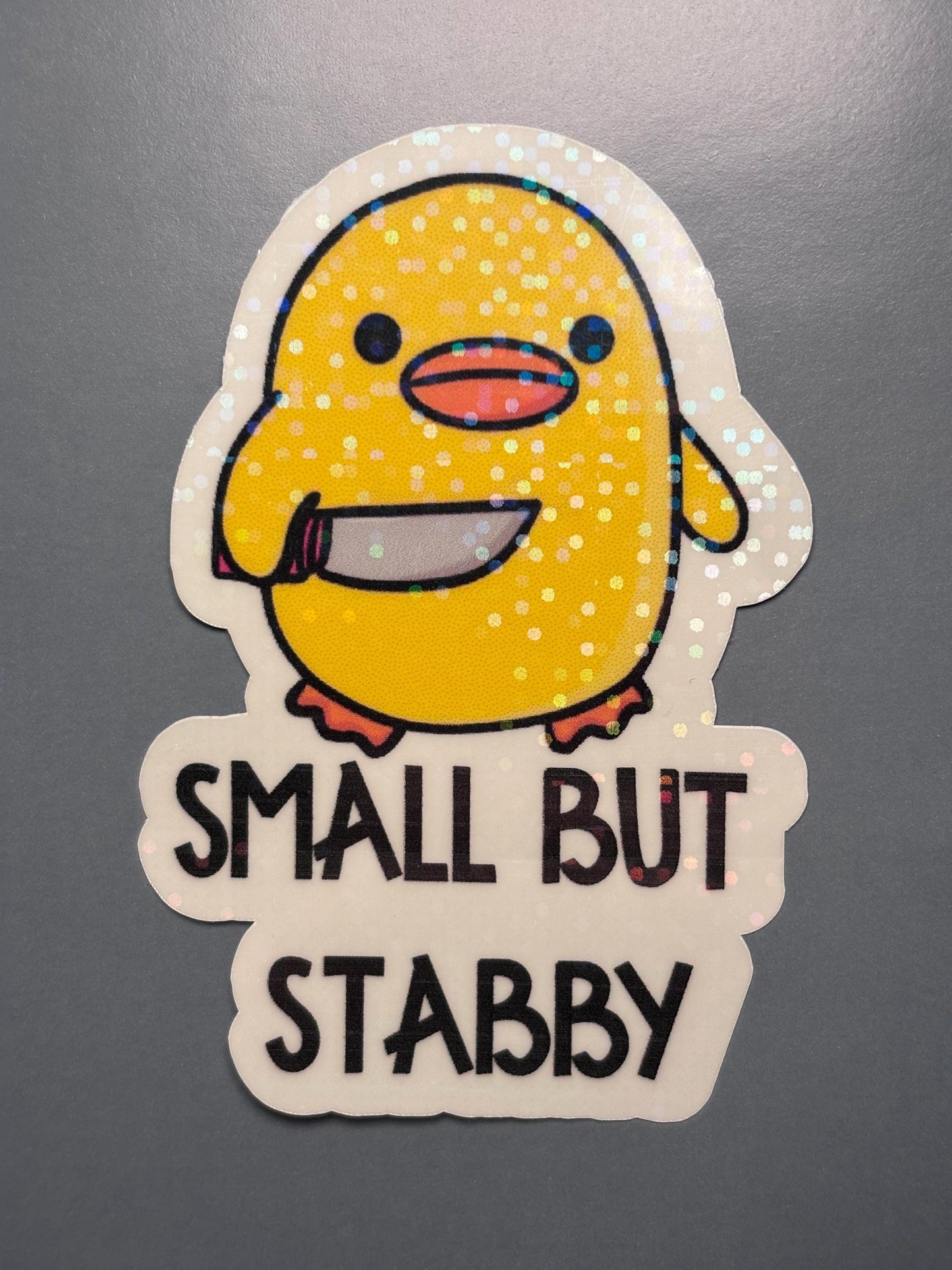 Small But Stabby Duck Sticker Funny Meme Cute Knife Duck Vinyl Decal, Laptop Water Bottle Sticker, Whimsical Gift,Waterproof, 3 Inch Decal