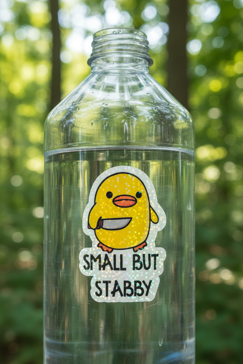 Small But Stabby Duck Sticker Funny Meme Cute Knife Duck Vinyl Decal, Laptop Water Bottle Sticker, Whimsical Gift,Waterproof, 3 Inch Decal