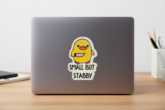 Small But Stabby Duck Sticker Funny Meme Cute Knife Duck Vinyl Decal, Laptop Water Bottle Sticker, Whimsical Gift,Waterproof, 3 Inch Decal