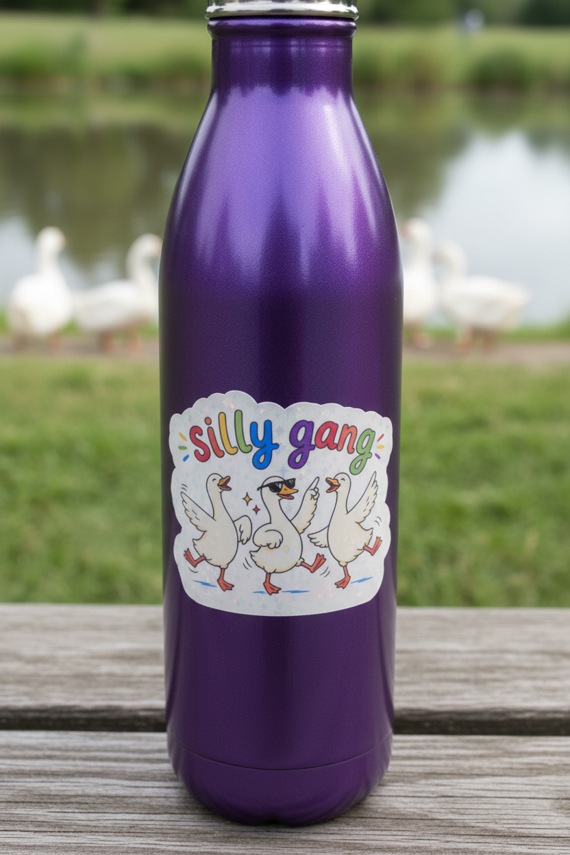 Holographic Silly Gang Goose Sticker | Waterproof Vinyl Sticker | Funny Goose Sticker | Silly Goose Collection | Cute Funny Animal Sticker | Water Bottle Laptop Sticker