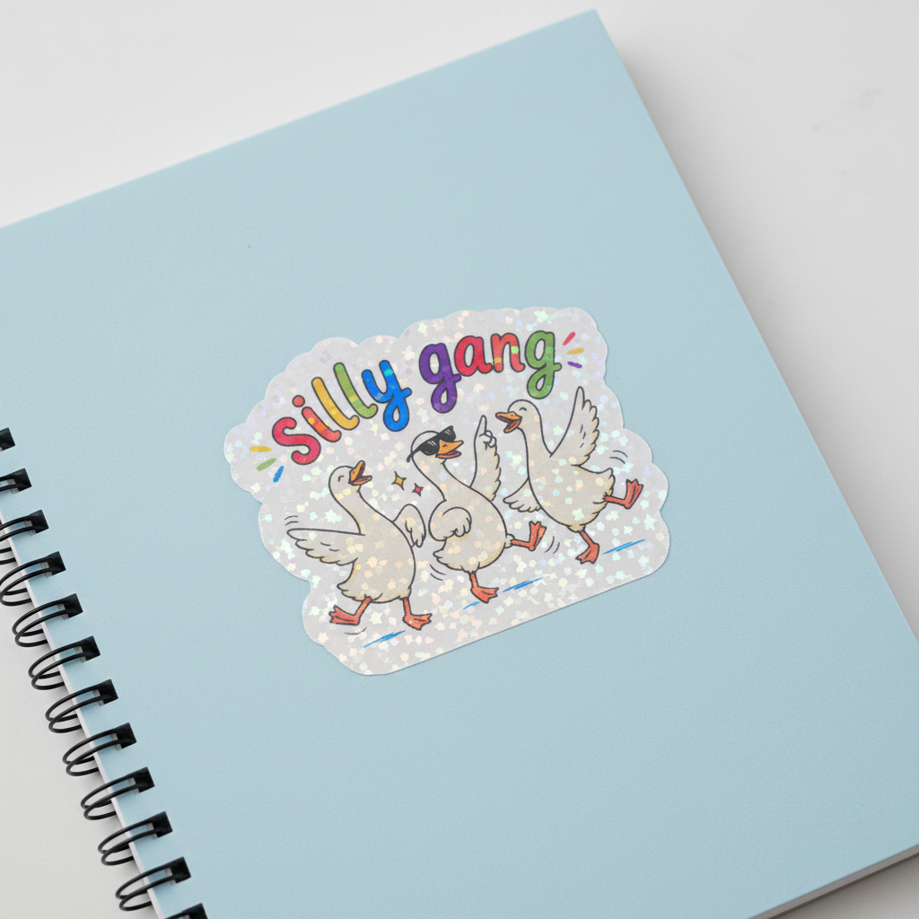 Holographic Silly Gang Goose Sticker | Waterproof Vinyl Sticker | Funny Goose Sticker | Silly Goose Collection | Cute Funny Animal Sticker | Water Bottle Laptop Sticker