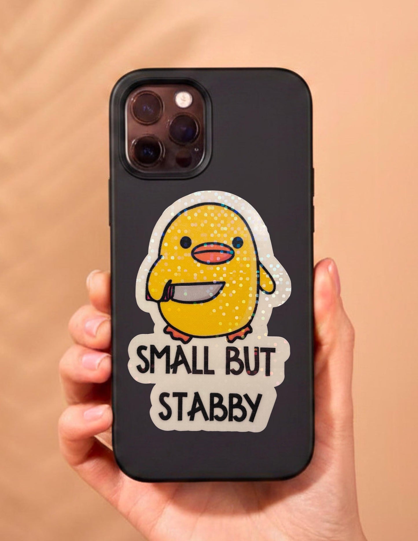 Small But Stabby Duck Sticker Funny Meme Cute Knife Duck Vinyl Decal, Laptop Water Bottle Sticker, Whimsical Gift,Waterproof, 3 Inch Decal