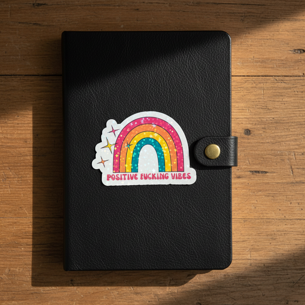Positive Vibes Holographic Rainbow Sticker | Funny Adult Vinyl Decal | Laptop Water Bottle Sticker | Boho Glitter Sticker | Motivational Gift