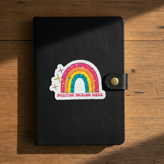 Positive Vibes Holographic Rainbow Sticker | Funny Adult Vinyl Decal | Laptop Water Bottle Sticker | Boho Glitter Sticker | Motivational Gift