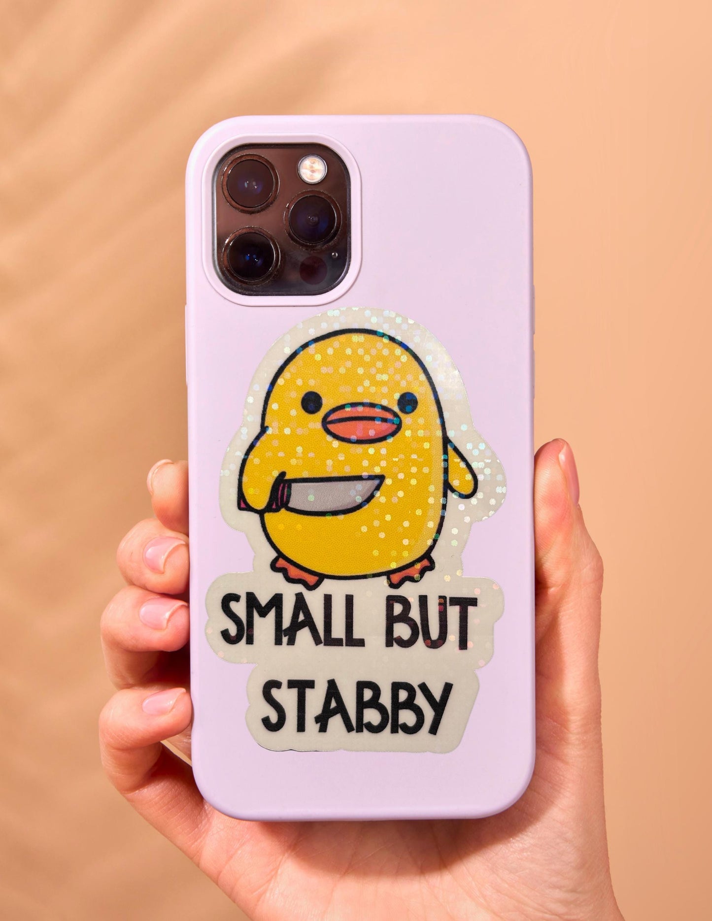 Small But Stabby Duck Sticker Funny Meme Cute Knife Duck Vinyl Decal, Laptop Water Bottle Sticker, Whimsical Gift,Waterproof, 3 Inch Decal