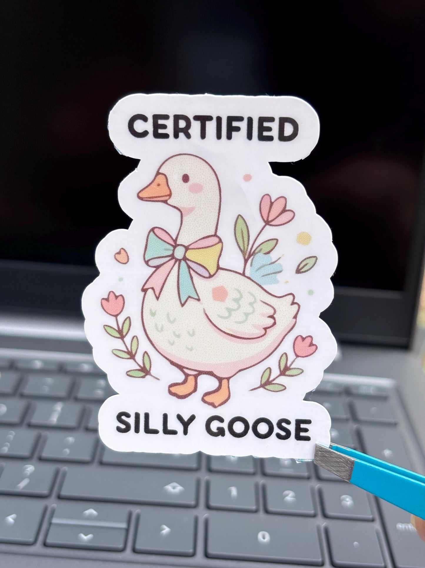 Certified Silly Goose Sticker, Cute Goose Sticker, Funny Animal Sticker, Kawaii Goose Decal, Laptop Water Bottle Sticker, Whimsical Gift for her