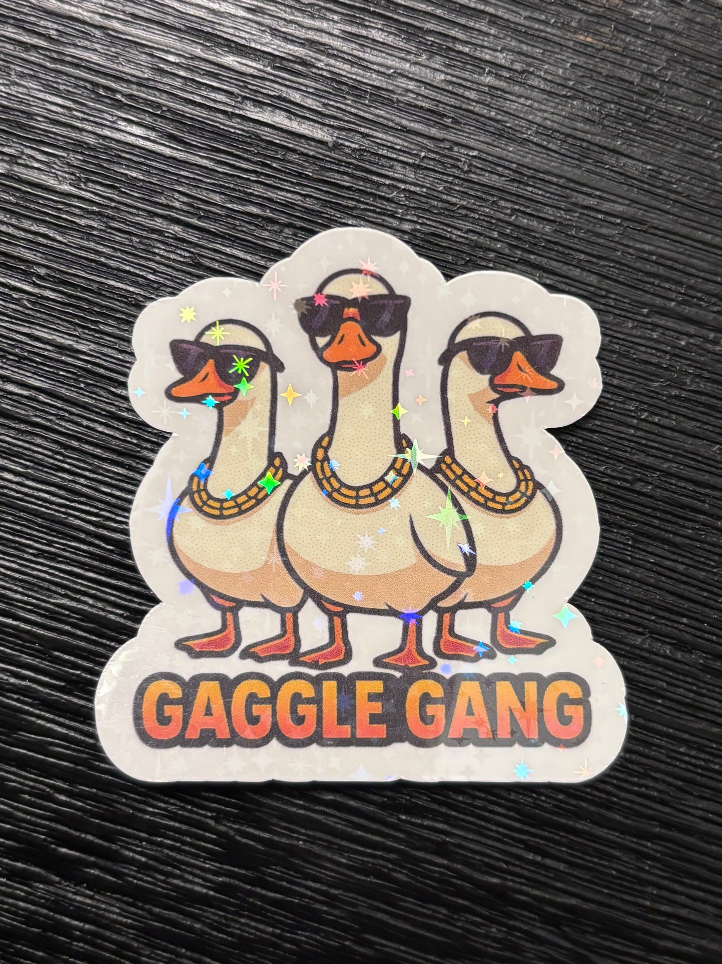 Gaggle Gang Holographic Sticker | Funny Goose Squad Vinyl Decal | Cool Geese with Sunglasses | Best Friend Gift | Laptop Sticker Water Bottle Decal Trendy Animal Sticker