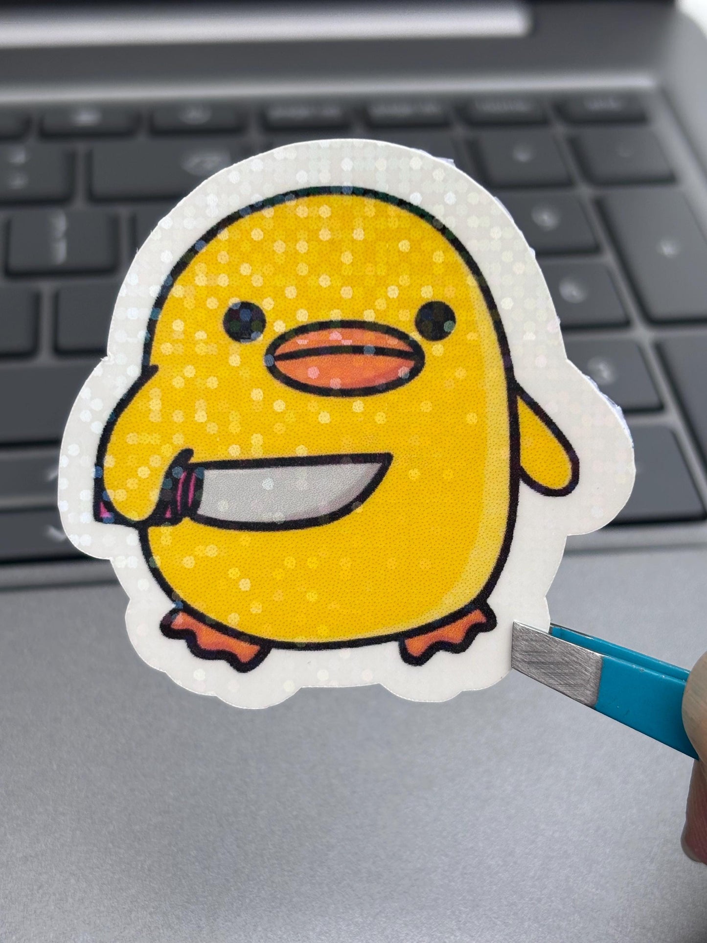 Cute Duck With Knife Sticker| Funny Meme Cute Knife Duck Vinyl Decal, Laptop Water Bottle Sticker, Whimsical Gift,Waterproof, 2 Inch Decal