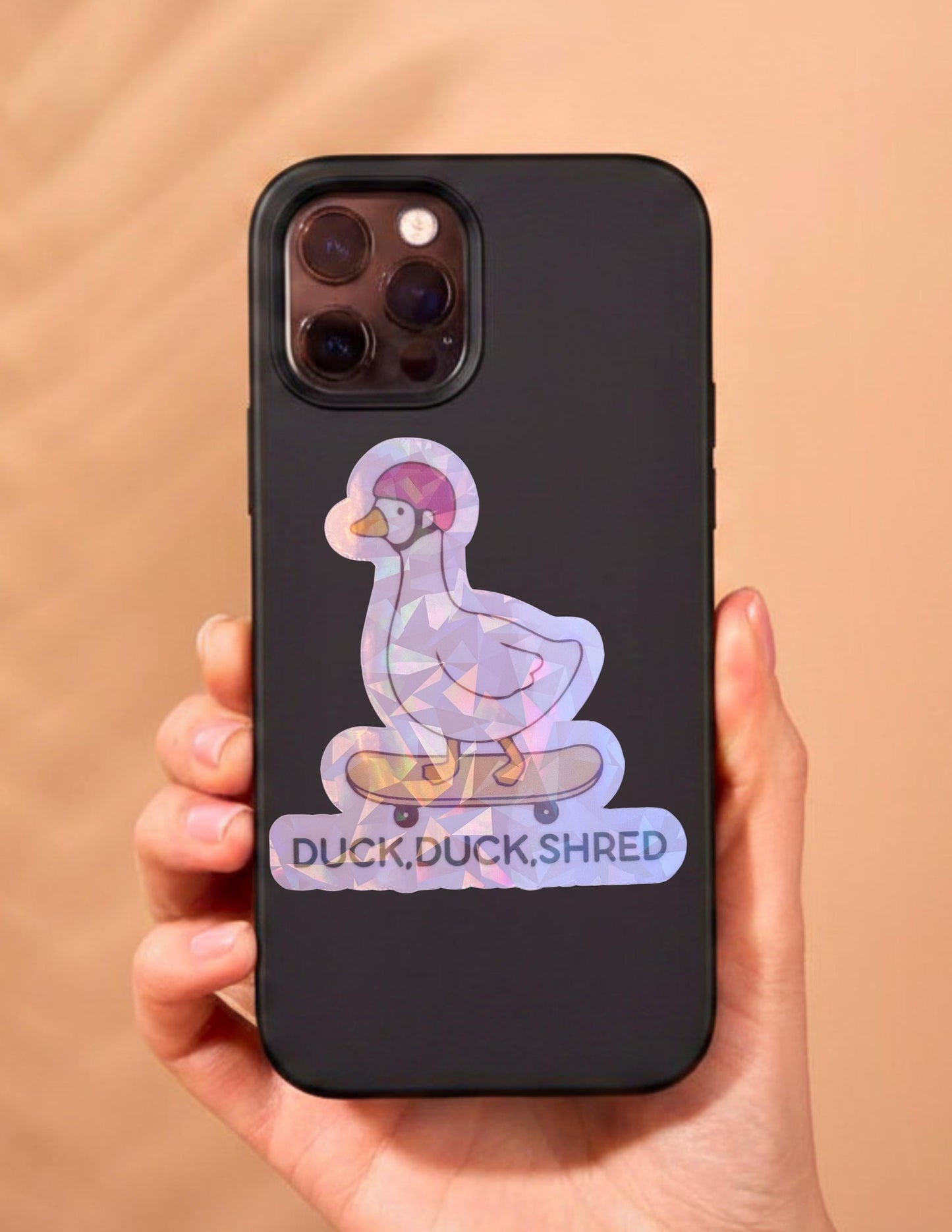 Duck Duck Shred Holographic Sticker | Funny Duck Skating Vinyl Decal | Silly Goose Collection | Cute Duck Sticker | Laptop Water Bottle Sticker, Skater Gift