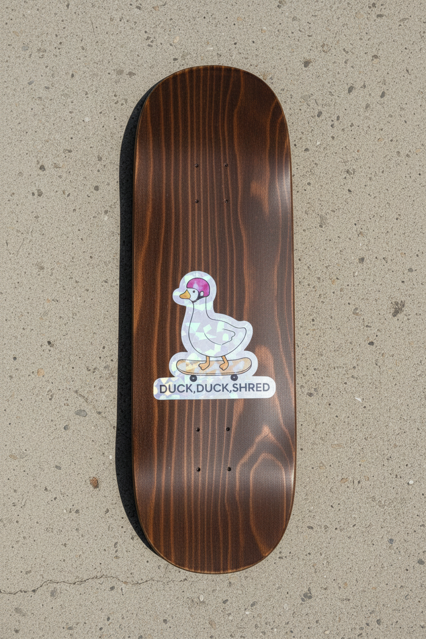Duck Duck Shred Holographic Sticker | Funny Duck Skating Vinyl Decal | Silly Goose Collection | Cute Duck Sticker | Laptop Water Bottle Sticker, Skater Gift