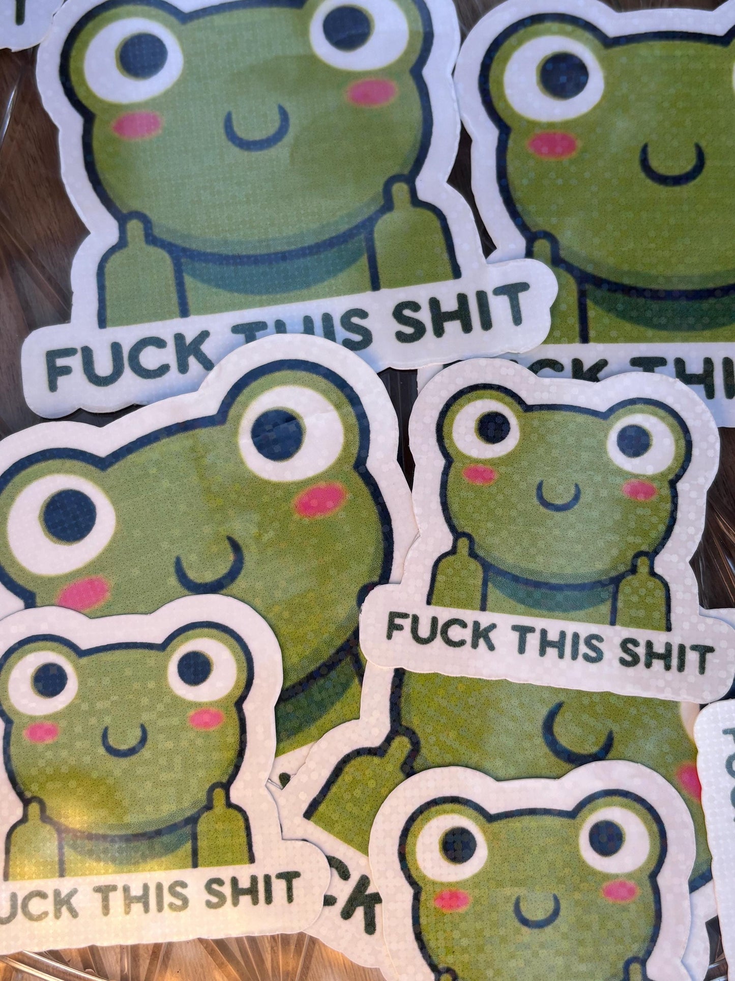 Funny Trendy Frog Sticker, F this sh*t| Sarcastic Meme Sticker | Waterproof Vinyl Holographic |Cute Frog Decal Sticker |Laptop, Water Bottle Sticker.
