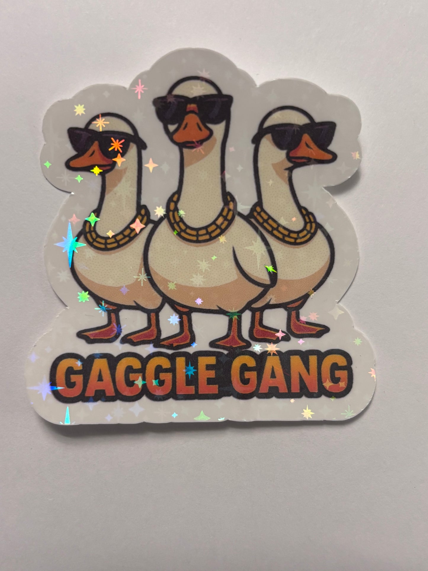 Gaggle Gang Holographic Sticker | Funny Goose Squad Vinyl Decal | Cool Geese with Sunglasses | Best Friend Gift | Laptop Sticker Water Bottle Decal Trendy Animal Sticker