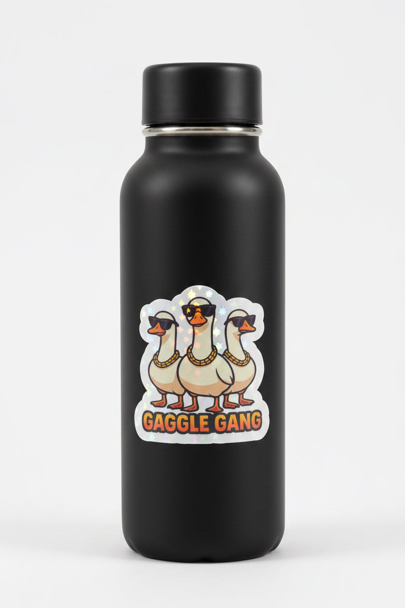 Gaggle Gang Holographic Sticker | Funny Goose Squad Vinyl Decal | Cool Geese with Sunglasses | Best Friend Gift | Laptop Sticker Water Bottle Decal Trendy Animal Sticker