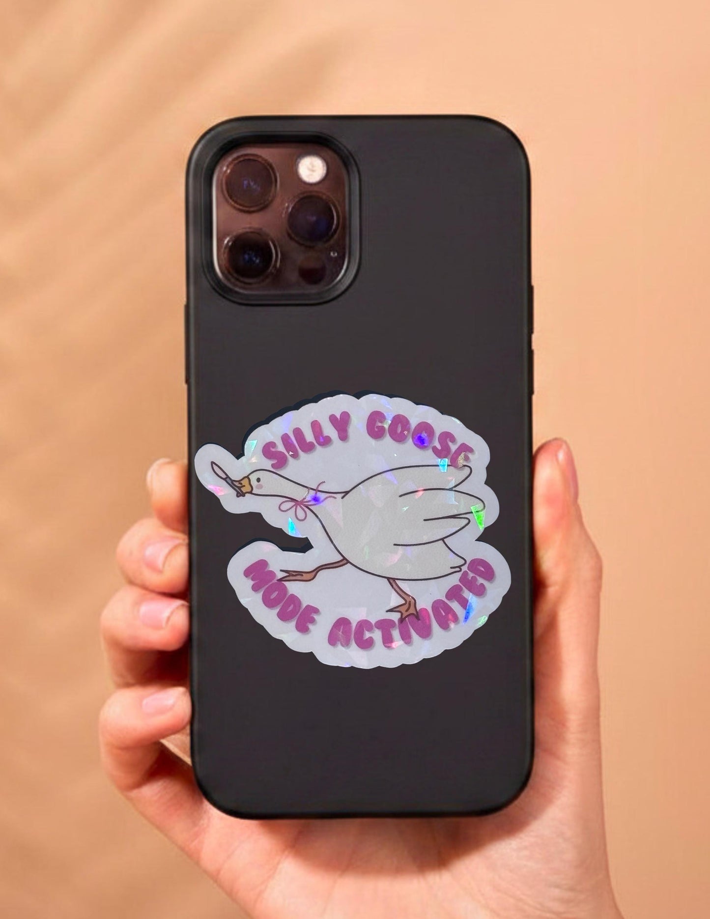 Silly Goose Mode Activated Holographic Sticker | Funny Goose Vinyl Decal | Waterproof Laptop Water Bottle Sticker | Silly Goose Gift | Chaotic Energy Funny Quote Sticker