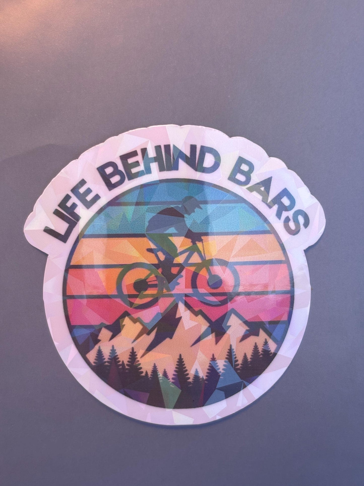 Life Behind Bars Diamond Holographic Sticker | Mountain Bike Vinyl Decal | Cycling Gift for Cyclists | MTB Biker Sticker | Outdoor Adventure Laptop Water Bottle Sticker