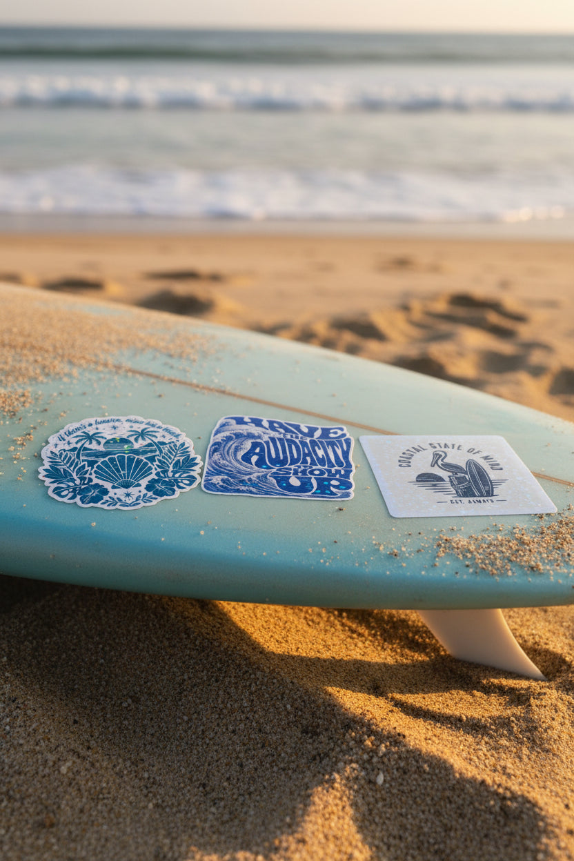 Bring the coast with you wherever you go with this holographic ocean-themed sticker 3-pack!