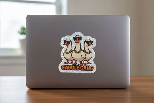 Gaggle Gang Holographic Sticker | Funny Goose Squad Vinyl Decal | Cool Geese with Sunglasses | Best Friend Gift | Laptop Sticker Water Bottle Decal Trendy Animal Sticker