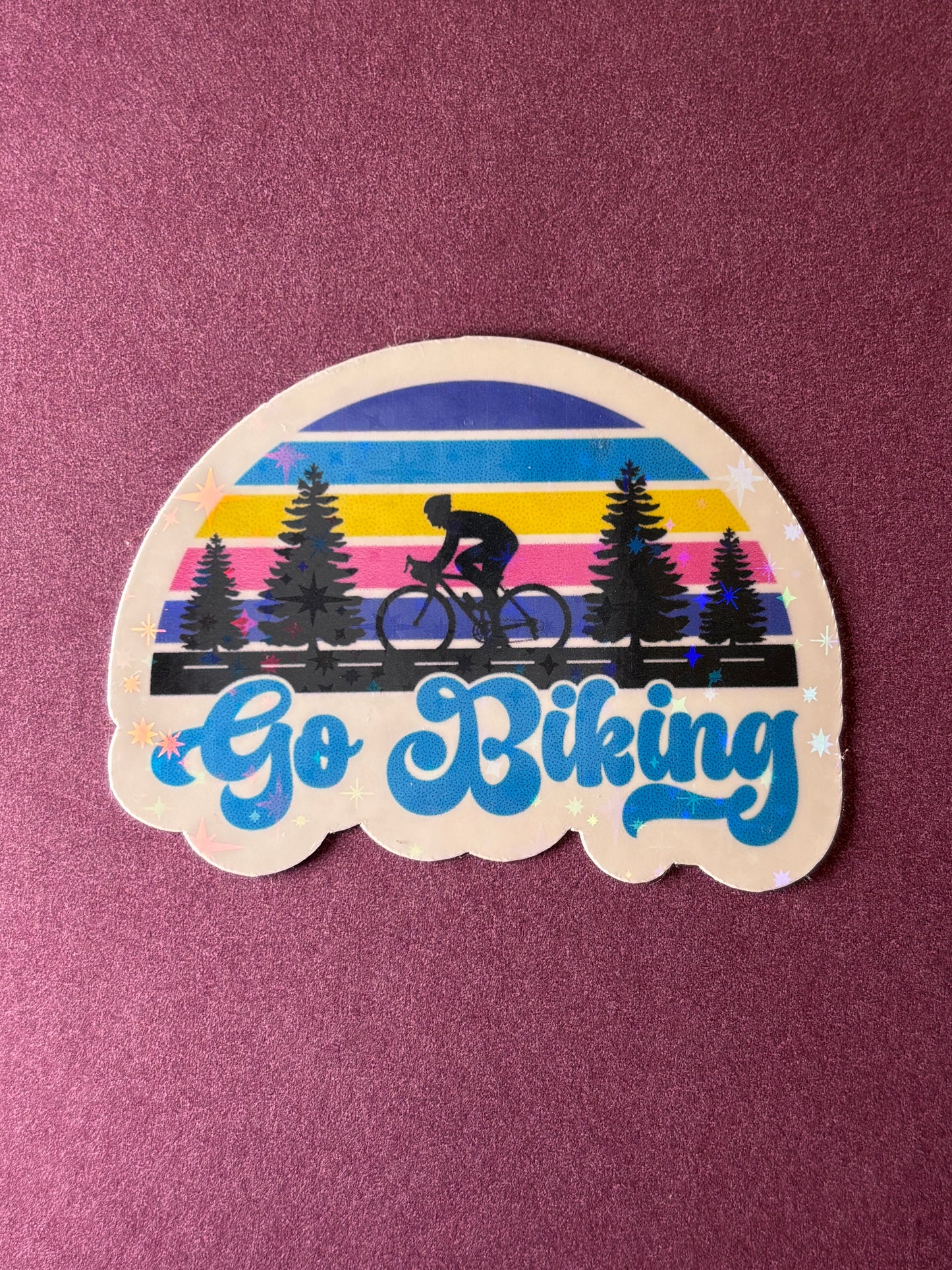 Go Biking Star Holographic Vinyl Sticker – Retro Cycling Decal for Water Bottles, Laptops & Bike Lovers