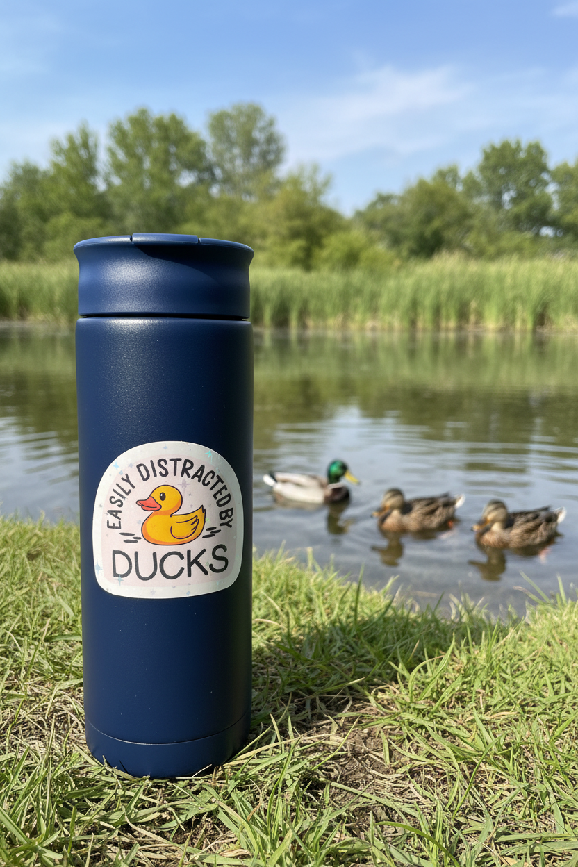 Easily Distracted By Ducks Holographic Sticker | Waterproof Vinyl Sticker | Duck Lover Gift | Funny Duck Sticker | Cute Animal Sticker