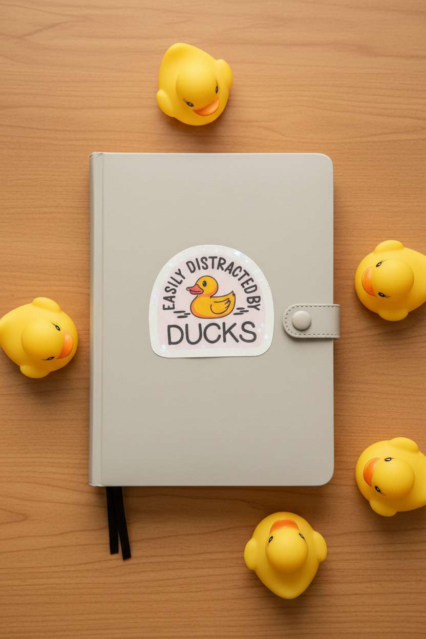 Easily Distracted By Ducks Holographic Sticker | Waterproof Vinyl Sticker | Duck Lover Gift | Funny Duck Sticker | Cute Animal Sticker
