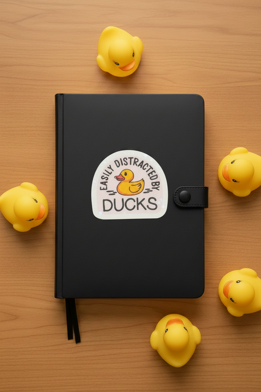 Easily Distracted By Ducks Holographic Sticker | Waterproof Vinyl Sticker | Duck Lover Gift | Funny Duck Sticker | Cute Animal Sticker