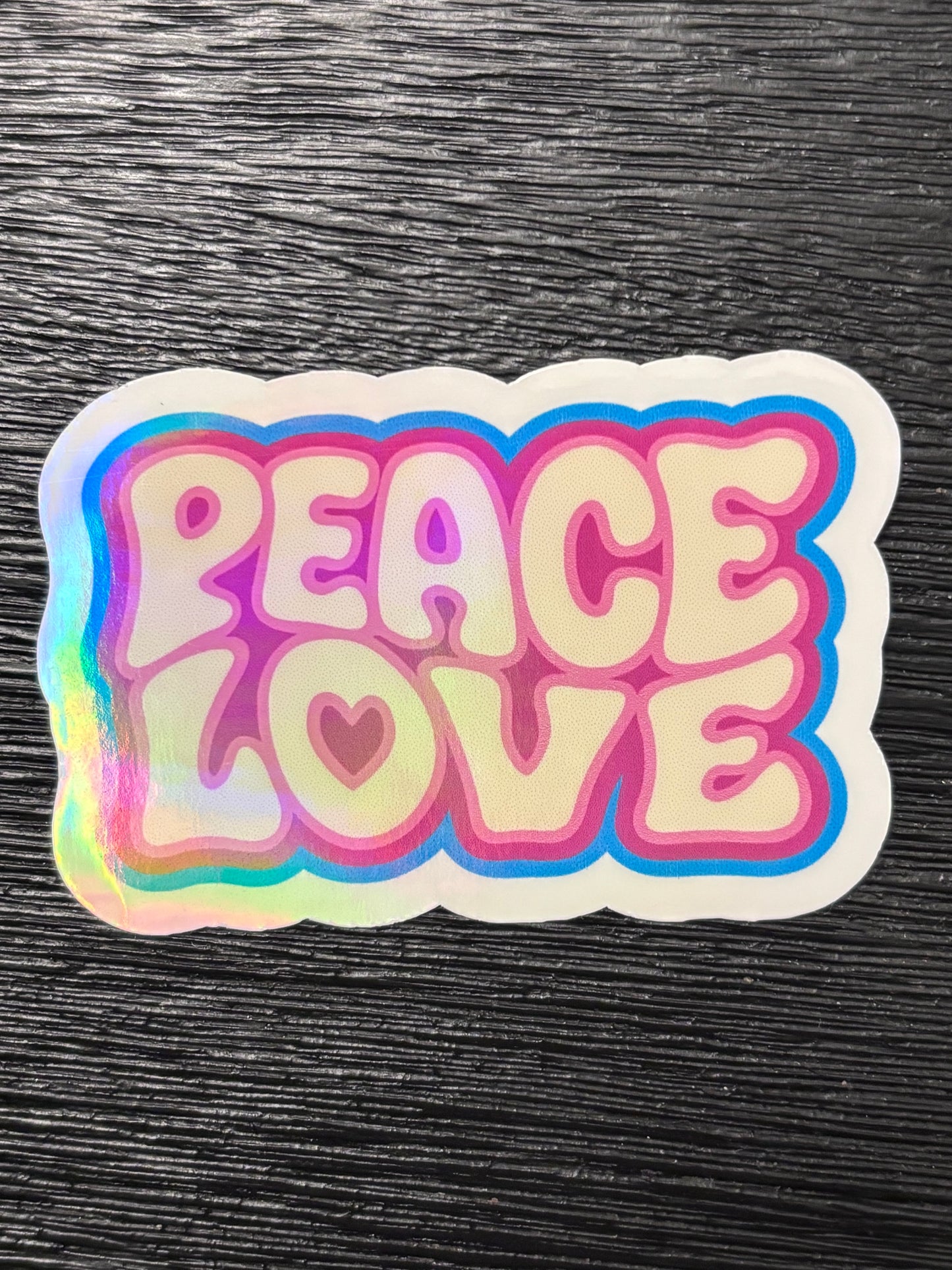Peace Love Holographic Sticker | Retro Groovy Bubble Letter Sticker | 70s Aesthetic Sticker | Laptop Water Bottle Sticker