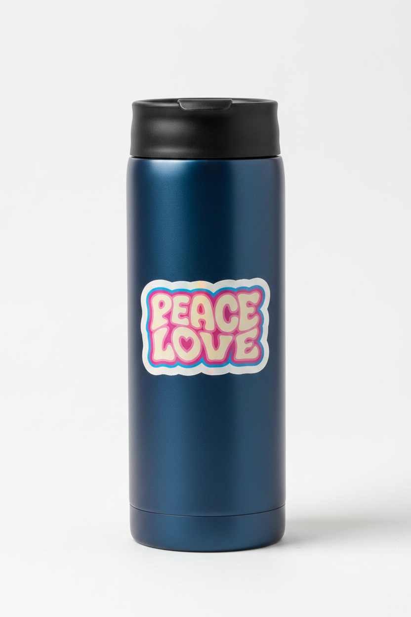 Peace Love Holographic Sticker | Retro Groovy Bubble Letter Sticker | 70s Aesthetic Sticker | Laptop Water Bottle Sticker