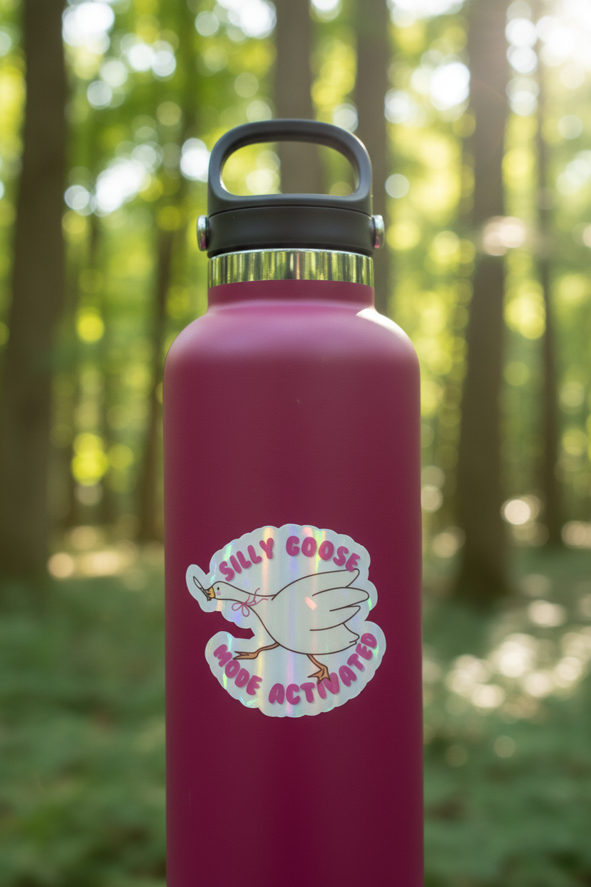 Silly Goose Mode Activated Holographic Sticker | Funny Goose Vinyl Decal | Waterproof Laptop Water Bottle Sticker | Silly Goose Gift | Chaotic Energy Funny Quote Sticker
