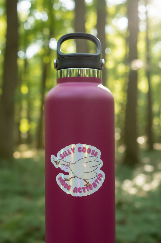 Silly Goose Mode Activated Holographic Sticker | Funny Goose Vinyl Decal | Waterproof Laptop Water Bottle Sticker | Silly Goose Gift | Chaotic Energy Funny Quote Sticker