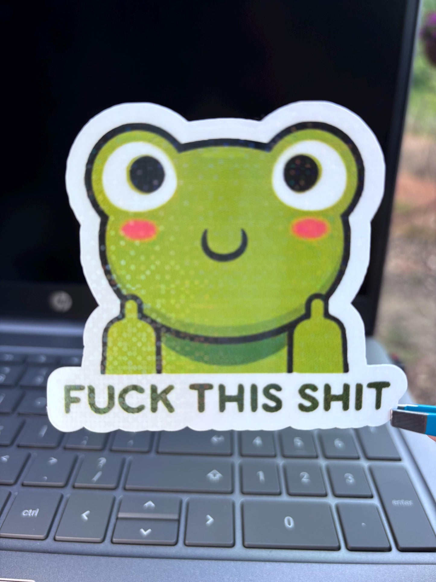 Funny Trendy Frog Sticker, F this sh*t| Sarcastic Meme Sticker | Waterproof Vinyl Holographic |Cute Frog Decal Sticker |Laptop, Water Bottle Sticker.