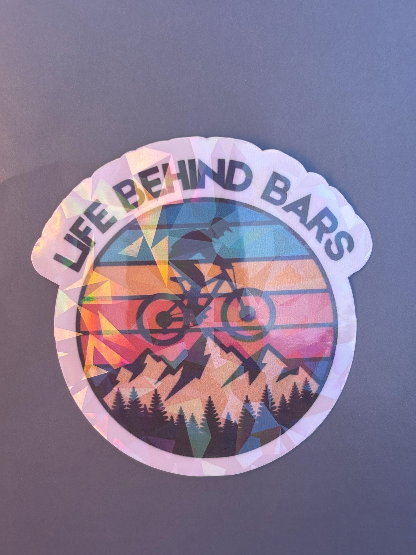 Life Behind Bars Diamond Holographic Sticker | Mountain Bike Vinyl Decal | Cycling Gift for Cyclists | MTB Biker Sticker | Outdoor Adventure Laptop Water Bottle Sticker