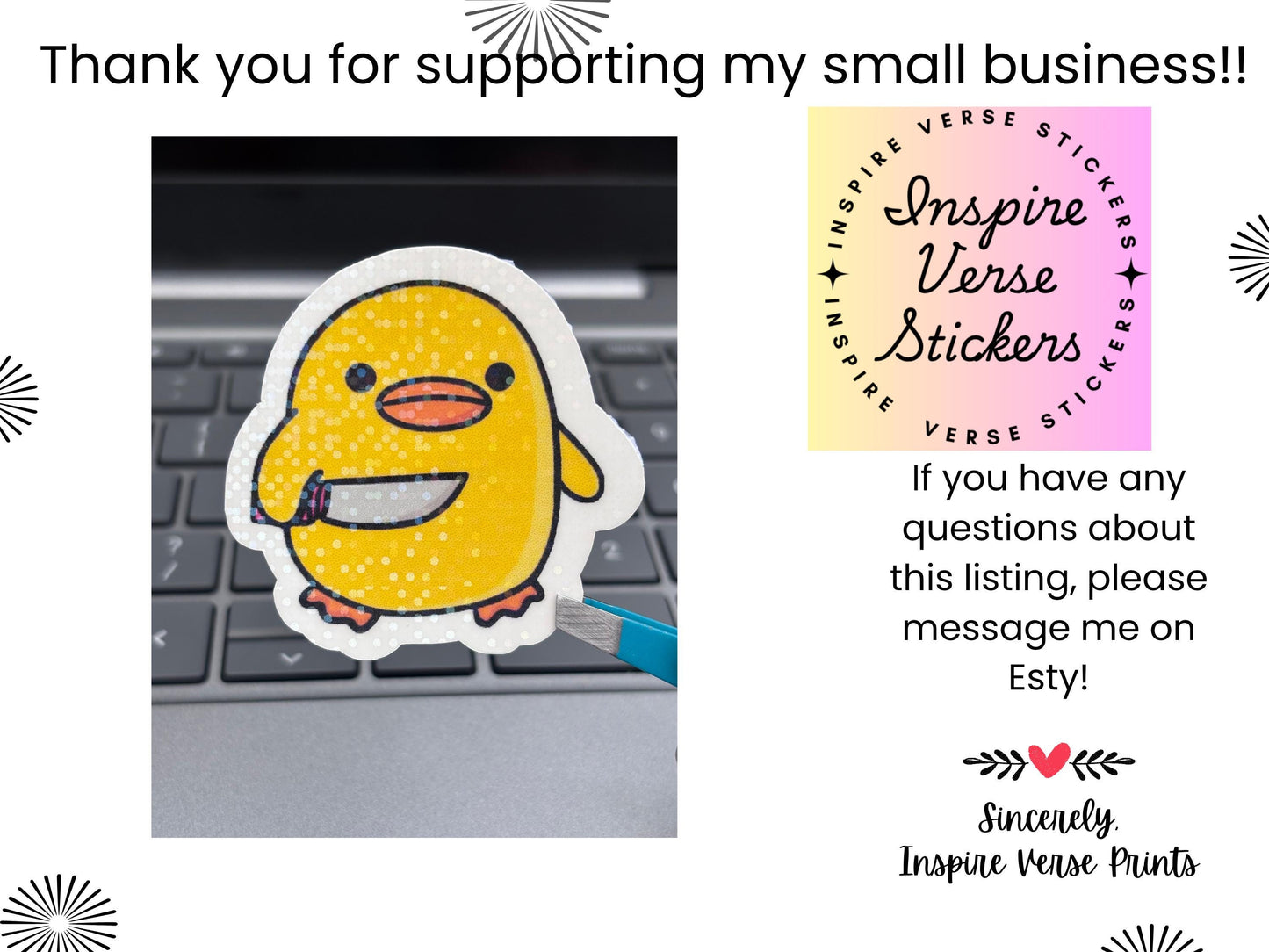 Cute Duck With Knife Sticker| Funny Meme Cute Knife Duck Vinyl Decal, Laptop Water Bottle Sticker, Whimsical Gift,Waterproof, 2 Inch Decal