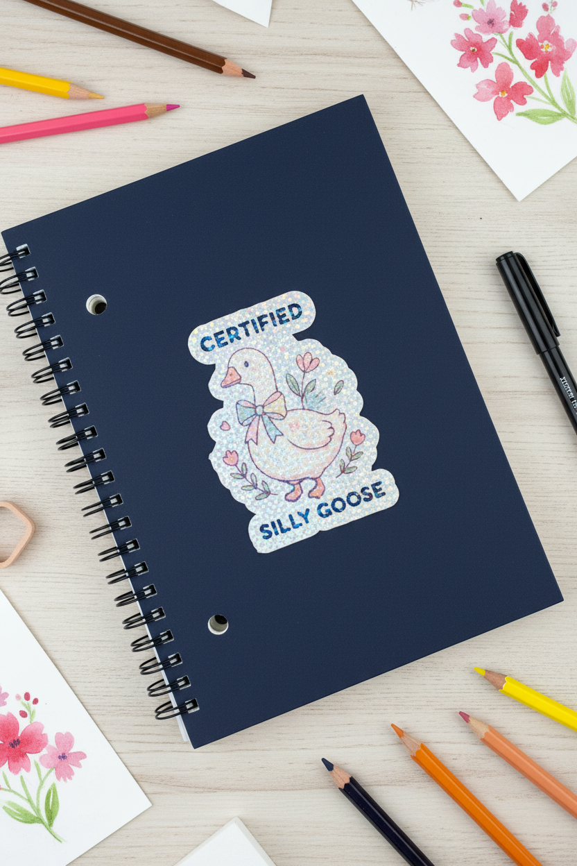 Certified Silly Goose Sticker, Cute Goose Sticker, Funny Animal Sticker, Kawaii Goose Decal, Laptop Water Bottle Sticker, Whimsical Gift for her