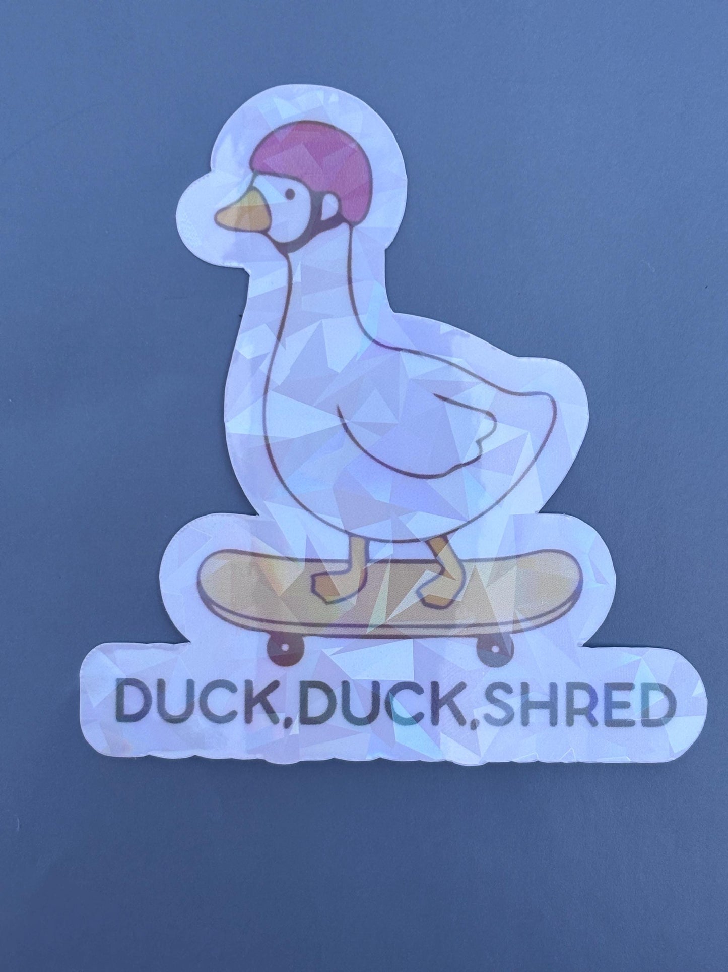 Duck Duck Shred Holographic Sticker | Funny Duck Skating Vinyl Decal | Silly Goose Collection | Cute Duck Sticker | Laptop Water Bottle Sticker, Skater Gift