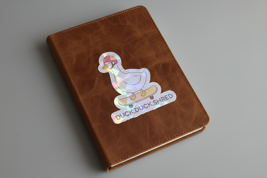 Duck Duck Shred Holographic Sticker | Funny Duck Skating Vinyl Decal | Silly Goose Collection | Cute Duck Sticker | Laptop Water Bottle Sticker, Skater Gift