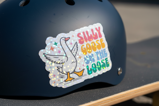 Silly Goose on the Loose Holographic Sticker | Funny Goose Sticker | Colorful Goose Sticker | Holographic Vinyl Sticker | Water Bottle Laptop Sticker | Chaotic Energy Gift | Handmade in USA