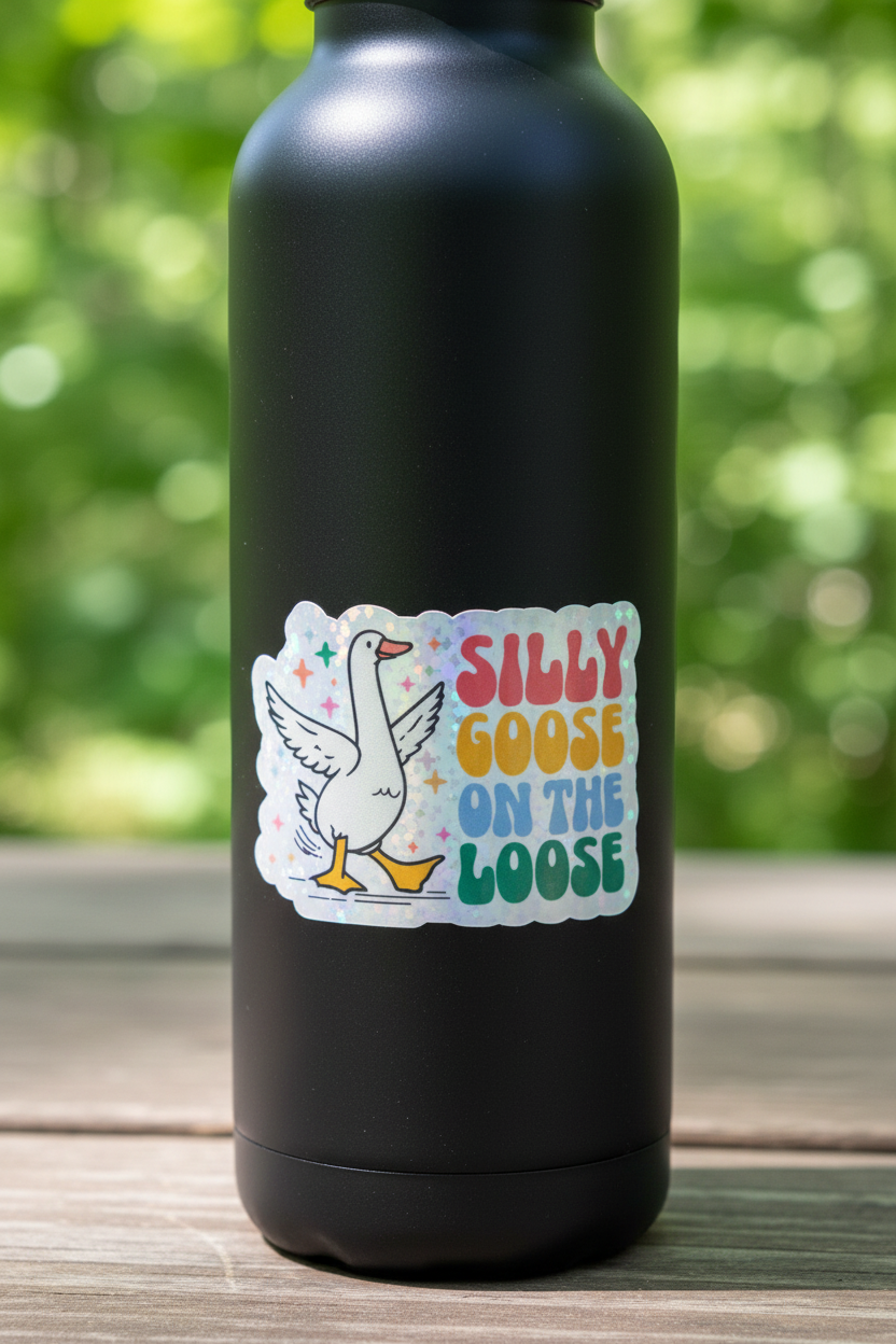 Silly Goose on the Loose Holographic Sticker | Funny Goose Sticker | Colorful Goose Sticker | Holographic Vinyl Sticker | Water Bottle Laptop Sticker | Chaotic Energy Gift | Handmade in USA