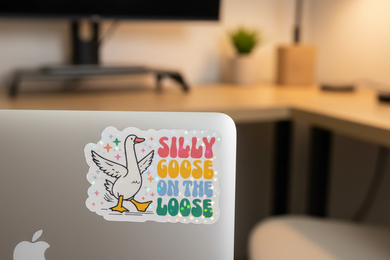 Silly Goose on the Loose Holographic Sticker | Funny Goose Sticker | Colorful Goose Sticker | Holographic Vinyl Sticker | Water Bottle Laptop Sticker | Chaotic Energy Gift | Handmade in USA