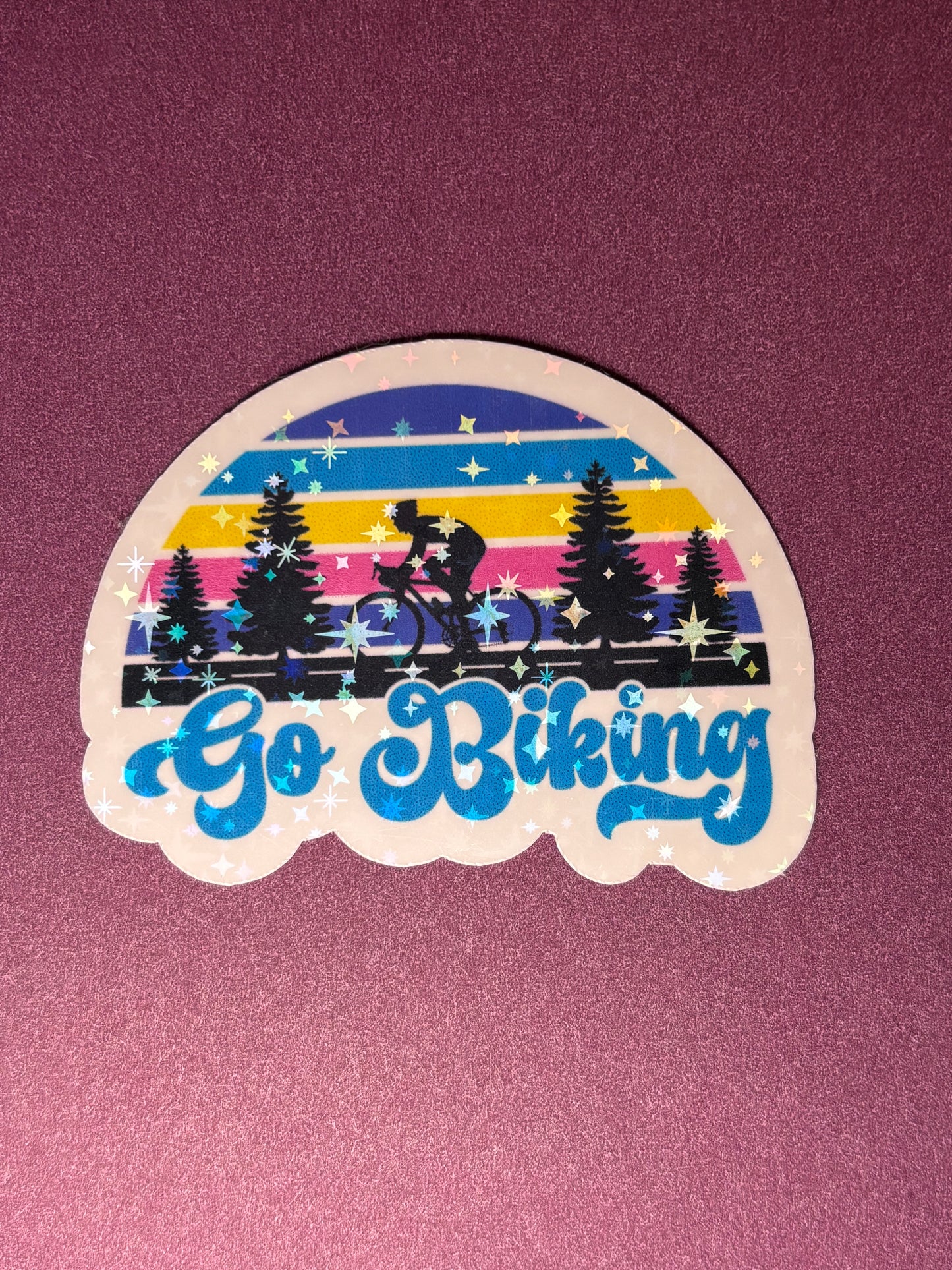 Go Biking Star Holographic Vinyl Sticker – Retro Cycling Decal for Water Bottles, Laptops & Bike Lovers