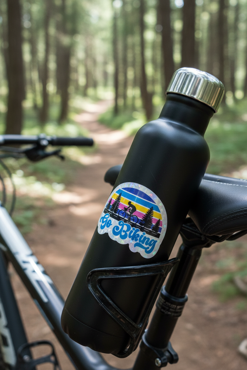 Go Biking Star Holographic Vinyl Sticker – Retro Cycling Decal for Water Bottles, Laptops & Bike Lovers