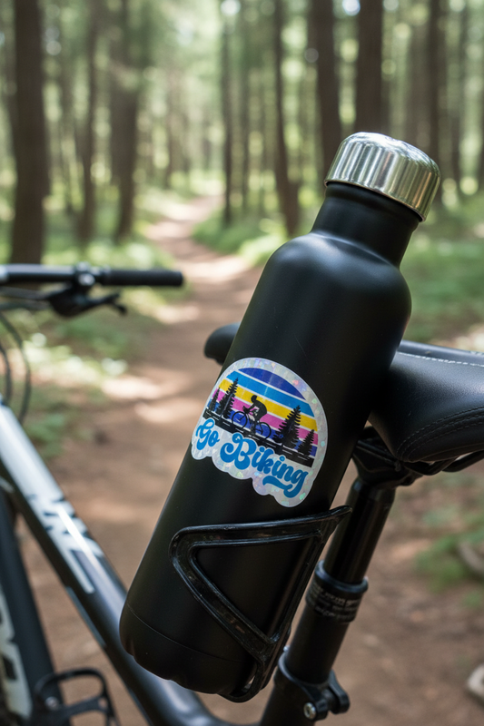 Go Biking Star Holographic Vinyl Sticker – Retro Cycling Decal for Water Bottles, Laptops & Bike Lovers