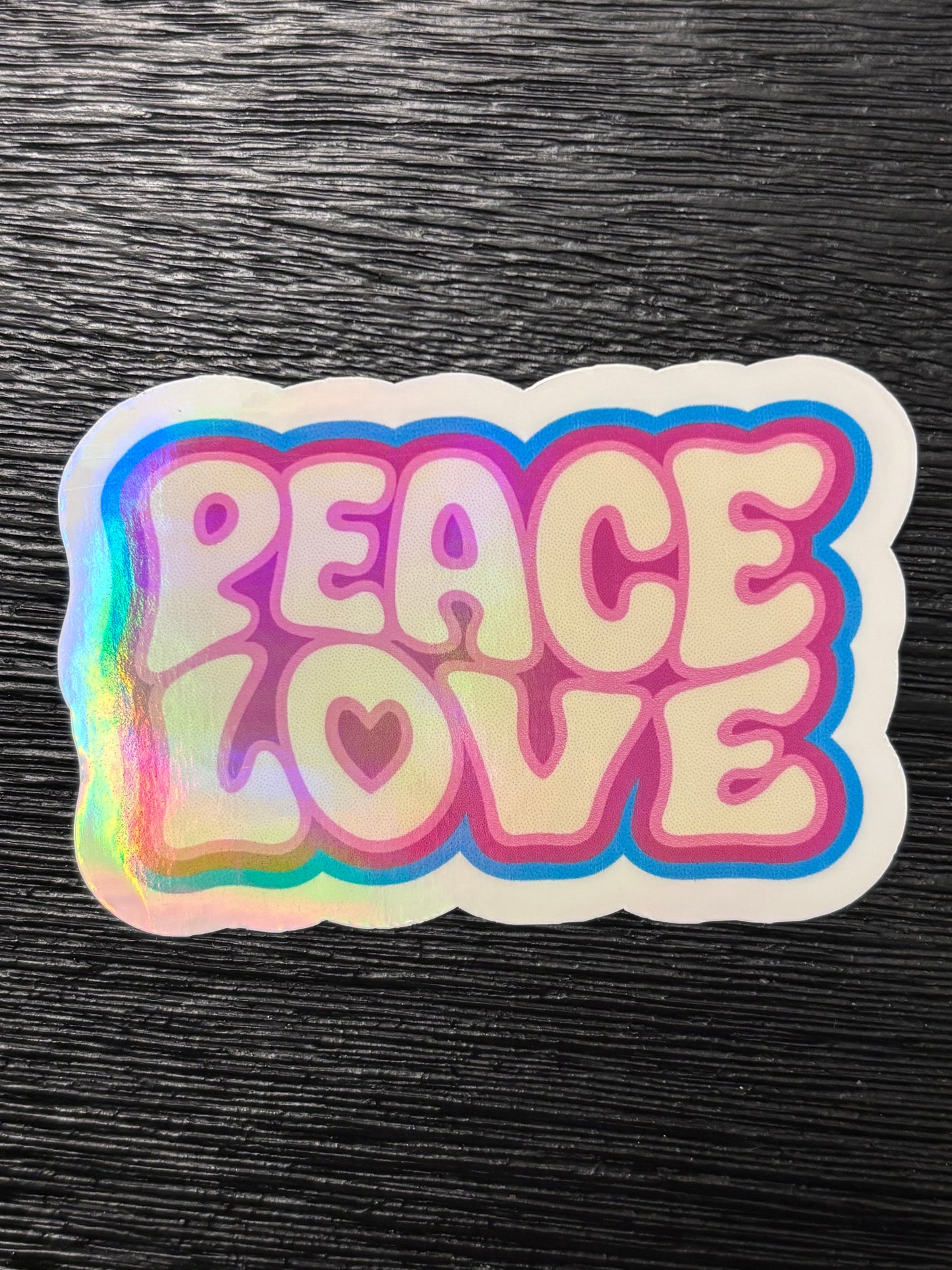 Peace Love Holographic Sticker | Retro Groovy Bubble Letter Sticker | 70s Aesthetic Sticker | Laptop Water Bottle Sticker