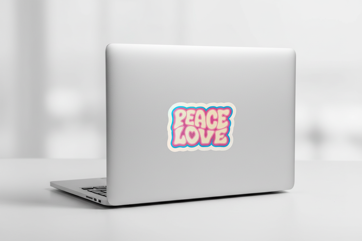 Peace Love Holographic Sticker | Retro Groovy Bubble Letter Sticker | 70s Aesthetic Sticker | Laptop Water Bottle Sticker