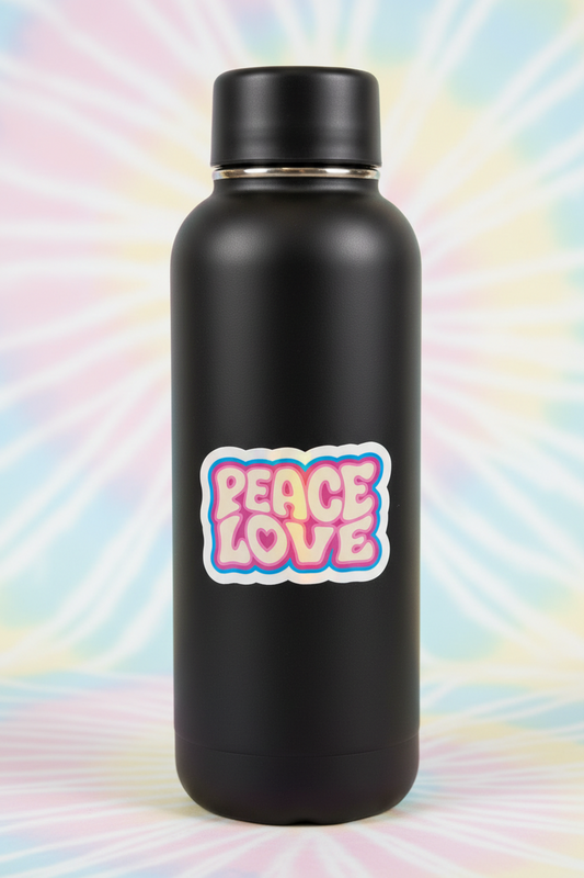 Peace Love Holographic Sticker | Retro Groovy Bubble Letter Sticker | 70s Aesthetic Sticker | Laptop Water Bottle Sticker