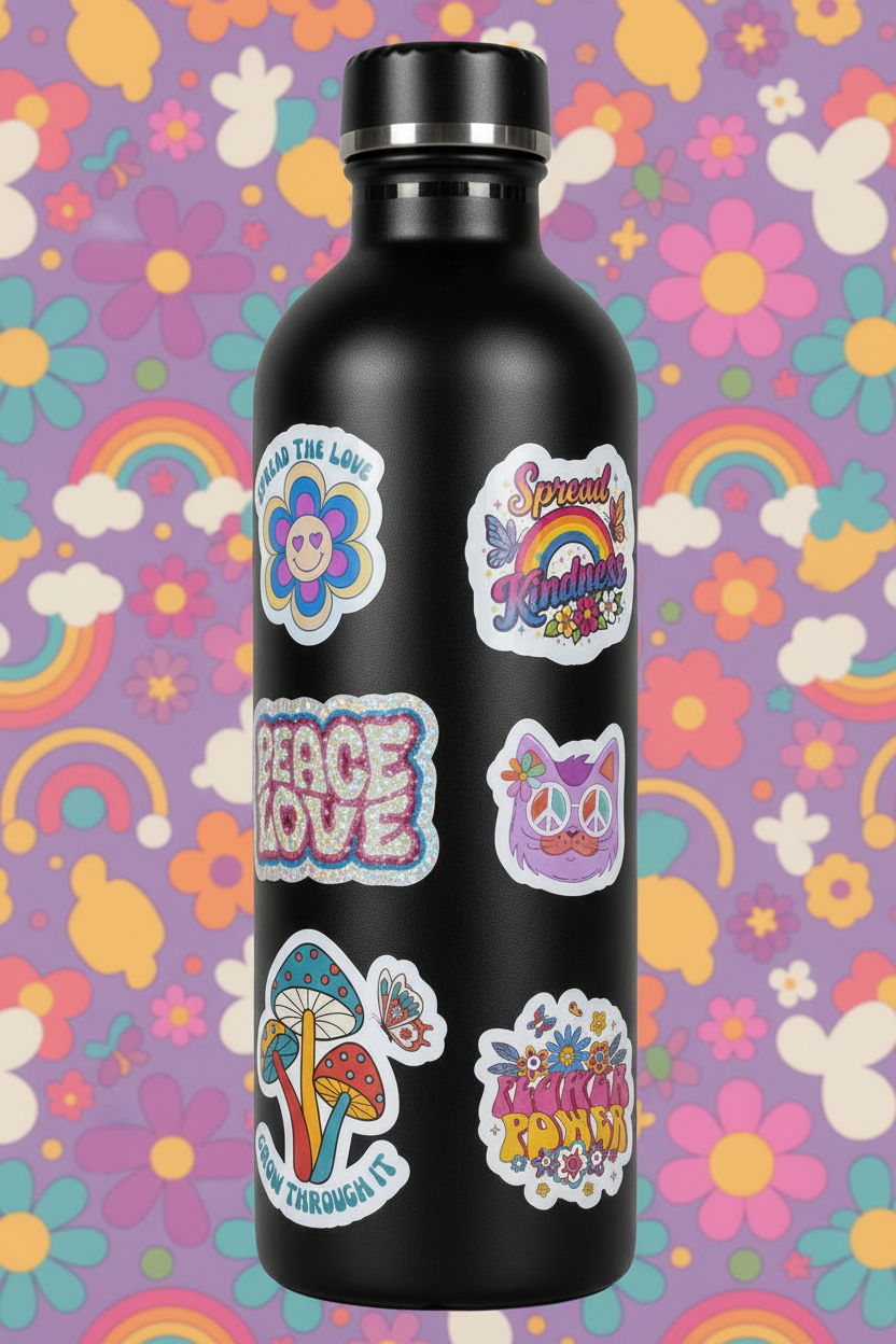 Holographic Sticker Bundle Pack | 6-Pack Retro Groovy Aesthetic Stickers | Boho Hippie Inspirational Sticker Set