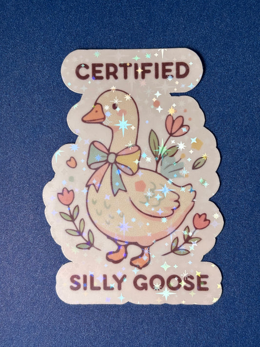 Certified Silly Goose + Got Too Silly Holographic Sticker Bundle | 2-Pack Funny Goose Stickers | Kawaii Holographic Vinyl | Chaotic Energy Gift | Water Bottle Laptop Stickers | Handmade in USA