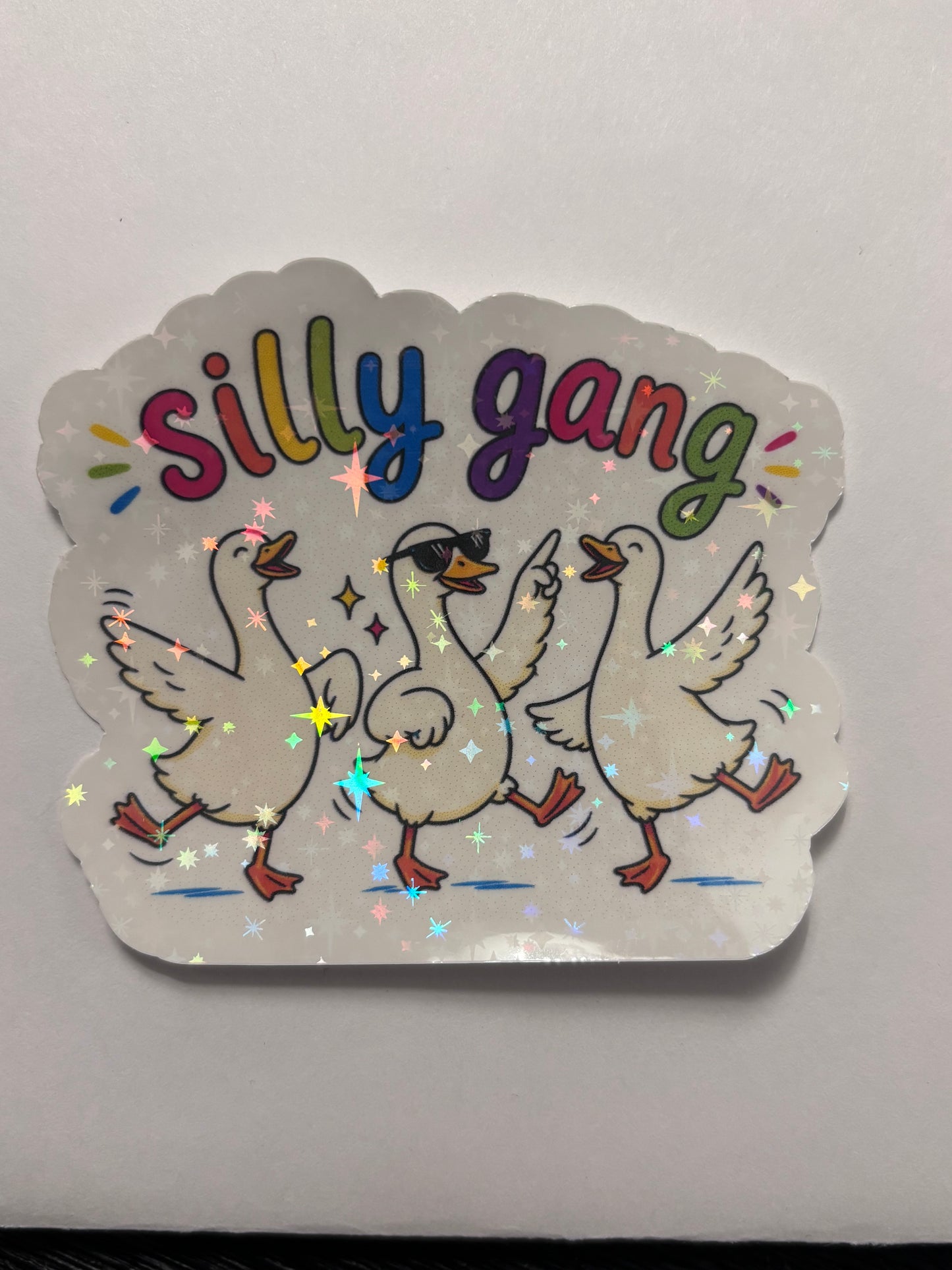 Holographic Silly Gang Goose Sticker | Waterproof Vinyl Sticker | Funny Goose Sticker | Silly Goose Collection | Cute Funny Animal Sticker | Water Bottle Laptop Sticker